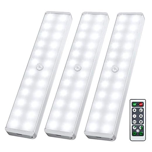 LED Closet Light, 24-LED Dimmer Rechargeable Motion Sensor Under Cabinet Lighting Wireless Stick-Anywhere Night Light with Remote for Wardrobe,Kitchen (3 Pcs)