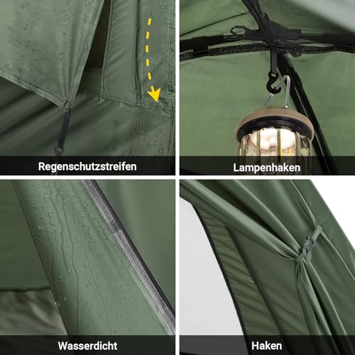 SoBuy Feldbett mit Zelt 2 Personen 7in1 Wurfzelt mit Luftpumpe, Rolltasche, Schlafsack, Vorzelt Wasserdichtes Campingbett Outdoor Campingliege Familienzelt Grün 193x188x145cm bis 180 kg OGS32-L-GR