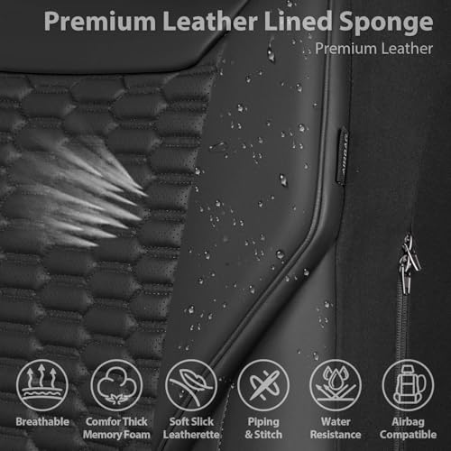 Image of CAR PASS 3D Foam PU Leather Car Seat Covers Full Set,Luxury Breathable Faux Leather Seat Covers for Car,Anti Slip Universal Fit for SUVs Vans Sedan Truck Automotive,Armrest Airbag Compatible All Black