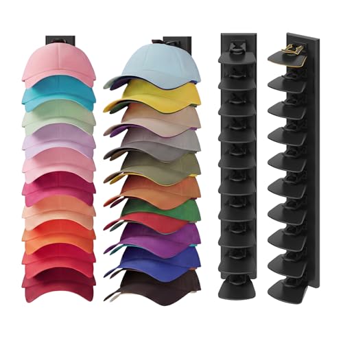 YOUDENOVA Hat Organizer for Baseball Caps, 2 Pack Hat Rack for Wall, Black - image 1