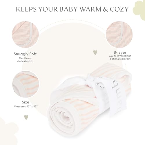 Image of Soft Bamboo Viscose Baby Blanket, Baby Boy /Girl /Unisex, 47 inchx47 inch, 8-Layers, 70% Viscose derived from Bamboo, 30% Cotton Muslin, Imported (Pink)