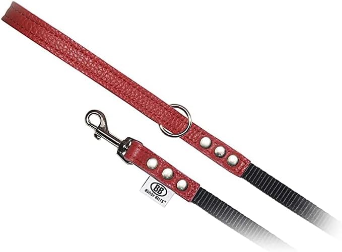 BUDDY BELT Pebble Grain Accent Leather Nylon Leash Red - Premium Edition (1/2" x 4')