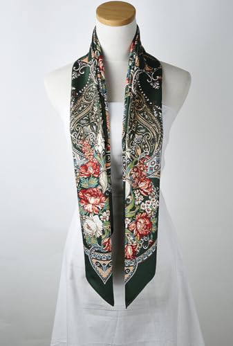 corciova XL Oversized Satin Scarf - 40x40 Inches Square in Dark Green Paisley Floral Print - Women's Fashion Scarf for Hair Wrap, Headband, Shirt Accessory & Bandana4