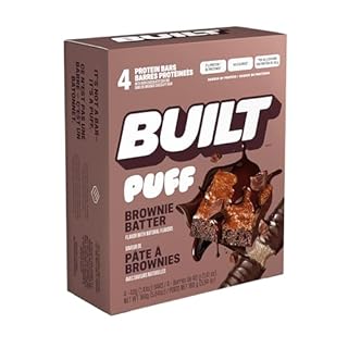 Built Bar 4 Pack High Protein and Energy Puffs- Low Carb, Low Calorie, Low Sugar- Delicious, Healthy Snack - Gluten Free (4 Count, Brownie Batter)