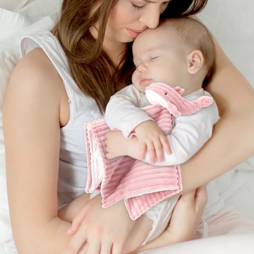 Image of Baby Security Blanket for Boys and Girls Lovey Whale 15 Inch Pink