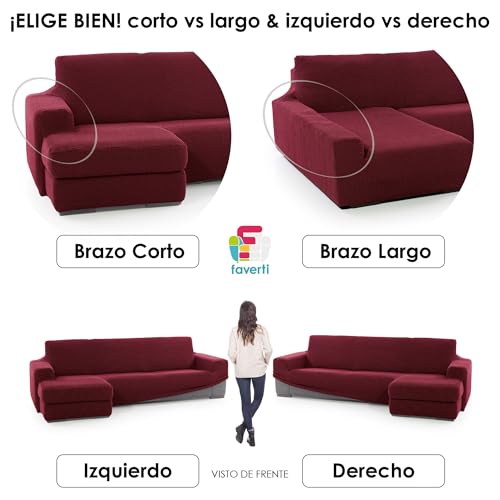Miniatura 2 de Faverti Funda Super Elástica Chaise Longue Brazo Largo Derecho Visto De Frente Modelo Novele Burdeos Protector De Calidad De Tejido Jacquard Tacto Algodón