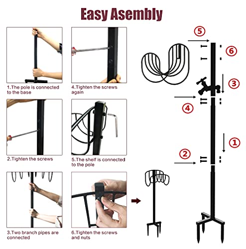 Artigarden Freestanding Garden Hose Holder Stake with Brass Faucet, Heavy Duty Metal Water Pipe Storage Stand Rack for Outdoor by Artigarden - Image 7