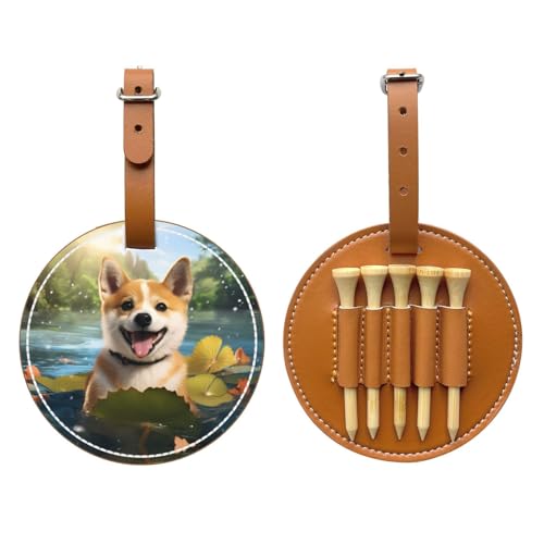Happy Shiba Inu Brown Printed Golf tee Storage Bag - Portable Design, Easy to Organize tee