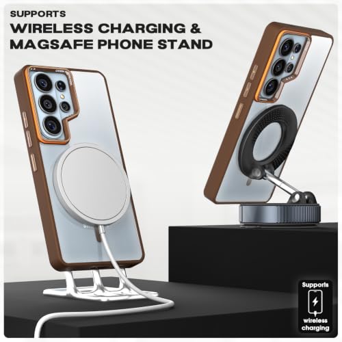 Image of Pikkme Back Cover for Samsung S26 Ultra 5G | Shockproof | Mag-Safe Compatible | Hard Transparent Back | Premium Raised Camera Protection | Bumper Case (Brown Mag-Safe)