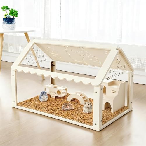 Hamsterkäfig Kleintierkäfig Acryl Hamster Käfig für Nager Mäuse Zwerghamster 60 x 30 x 40cm Hamsterhaus Haustierhabitat mit Treppe Mini-Haus und Tunnel