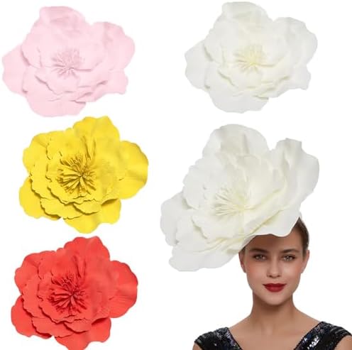 EHOTER Grande fascinator floreale per donne, tea party, cappello fantasia con fiori, copricapo per ragazze e donne, accessori dichiarazione (giallo
