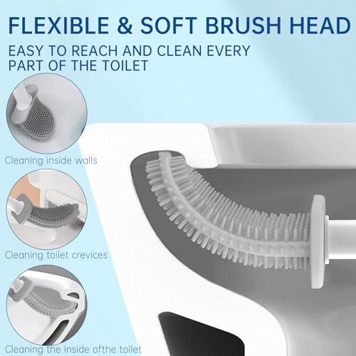 Image of RV Toilet Brush, Grey Toilet Brush Silicone Won't Damage Toilets, Wall Mounted Toilet Brush-Anti-Roll, Anti-Drip Design, Suitable for RV Travel Trailers and Campers, Made by RVers for RVers