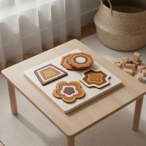 predolo Puzzle de Formes pour Enfants Jeu d'Éveil Géométrique en Bois Planche à Encastrements 3D Comparaison des Contours Essai et Erreur Coordination et, Puzzle 3D Formes Maillard Modèle D – vue 6