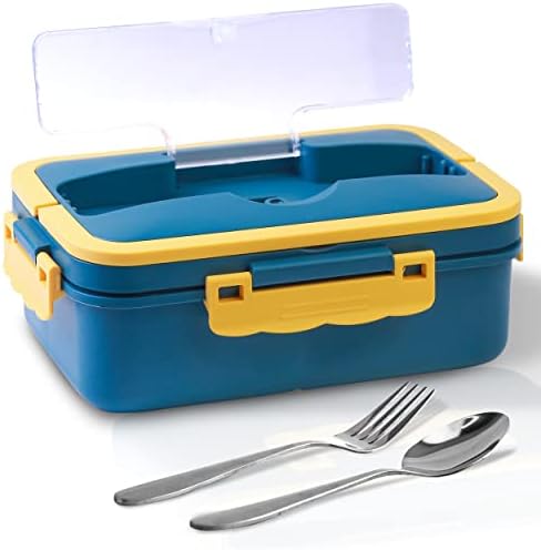 HURUC Bento Lunch Box For Adults & Kids with Spoon & Fork Set, BPA Free Bento Box Microwave & Dishwasher Safe leakproof Lunch Box With Compartments & Mobile Holder