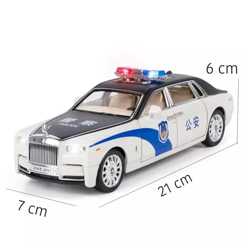 Image of 1:24 Rolls -Royce Police Model Car with Box, Zinc Alloy Pull Back Toy car with Sound and Light for Kids Boy Girl Gift [Colors as Per Stock]