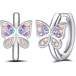 Agatha Pendientes Aro Jrêveinfini Mariposa Pendientes Aro Niña Mujer Plata de ley 925, Rosa Pendientes Hipoalergenicos Niña, Pendientes Butterfly Original Regalo Mujer Niña Mama Amiga Madre Profesora