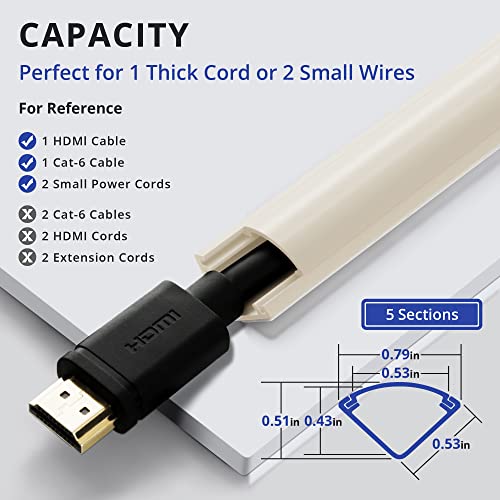 Image of 85in Corner Cable Concealer, One-Cord Corner Duct, Paintable Corner Cord Cover, Cable Management Channel for Wall Corner, Floor Baseboard, Ceiling - 5 X L 17in, Beige