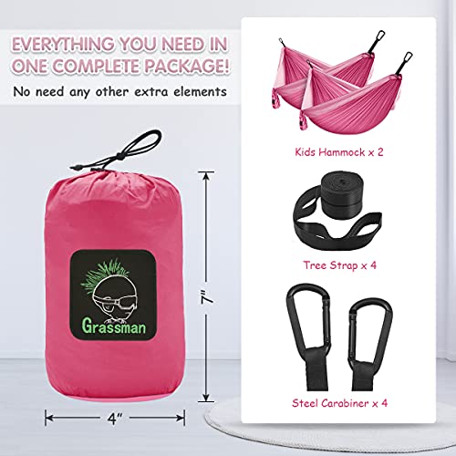 Grassman Kids Small Hammock For Camping Portable Hammock For Child Girls Boys Ultralight Backpack Mini Hammocks With Straps Pink 2 Pack #TOP5