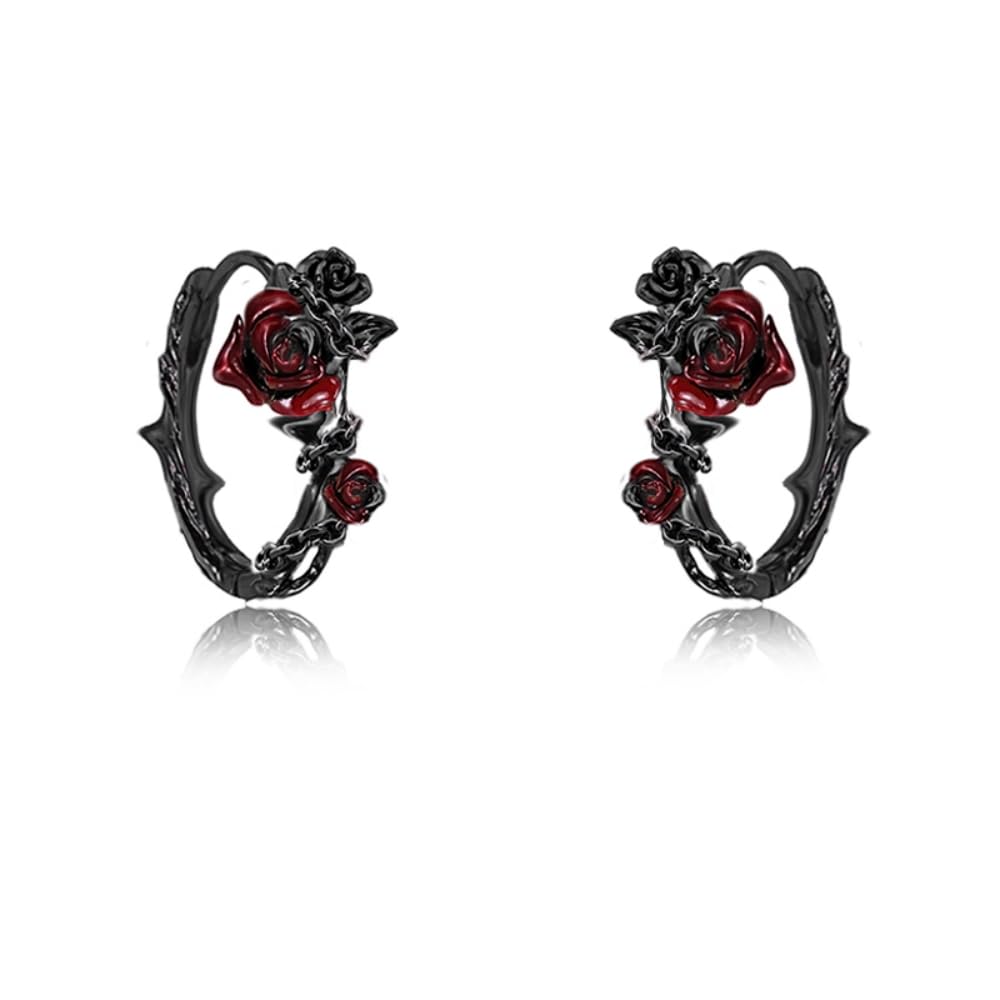 Gothic style personality red rose earrings Fashion punk style black earrings exquisite ladies accessories: M3629