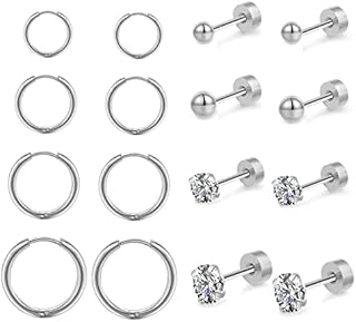 Earring Sets for Multiple Piercing 316L Surgical Stainless Steel Hoop Earrings 14K Gold Plated Cubic Zirconia Round Studs Earrings Hypoallergenic Cartilage Huggie Hoop Earrings8 Pairs