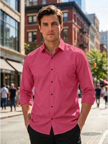 Image of Men's Regular Fit Solid Pattern Cotton Shirt with Spread Collared Long Sleeve Standard Length and Button Down Closure Type | Shirts | Stylish Shirts for Men