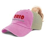 Womens Ponytail Cap Ohio Buckeye State Cotton Distressed Trucker Hats Soft Pink