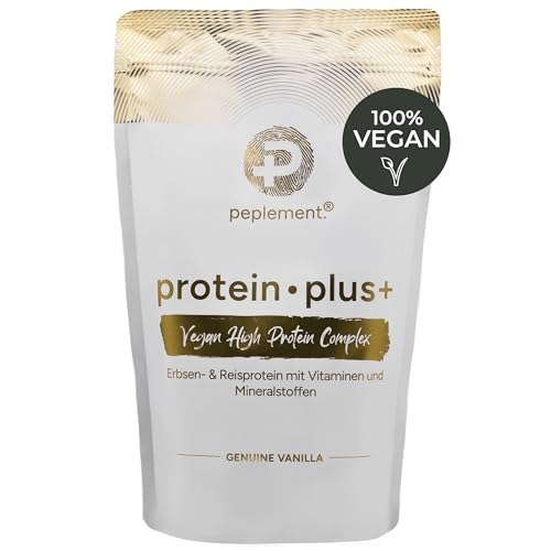 Veganes Vanille Proteinpulver Komplex Angereichert mit Essentiellen Vitaminen und Mineralien - 70% Eiweiß, Laktosefrei, Sojafrei und Zuckerarm - 600g