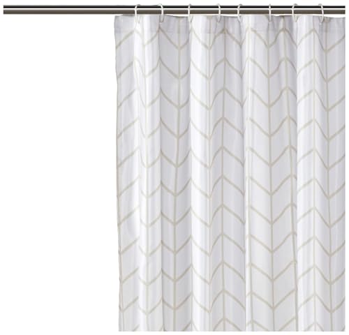 Image of Amazon Basics Bathroom Shower Curtain, Water Resistant Fabric with Weighted Hem, Rust Resistant Grommets & Hooks, Machine Washable, 72 inchx72 inch, Natural Herringbone