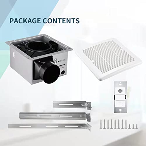 Tech Drive Super Quiet 110 Cfm, 1.2 Sone Bathroom Ventilation And Exhaust Fan With In-Wall Humidity Sensor And Countdown Timer Switch, White #TOP6