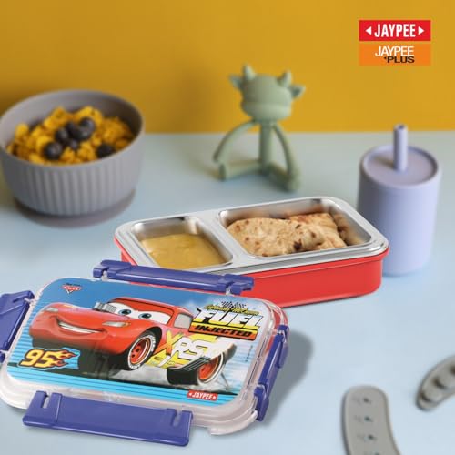 Image of JAYPEE Toon Box 2 Car 95 Inner Stainless Steel Insulated Lunch Box for School Kids |Airtight Leakproof Tiffin Box with 2 Additional Lock |Food Grade|BPA Free, 545 ml, Blue
