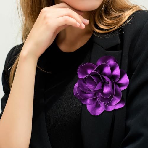 Image of 2Pack 6inch Extra Large Satin Brooches Lapel Pins Dainty Elegant Fabric Camellia Rose Flower Brooch Pin for Women Wedding Part Dance Clothes Accessories Jewelry