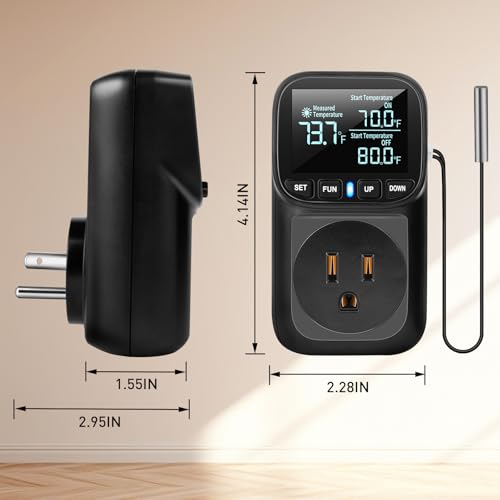 Image of Diymore Digital Temperature Controller Outlet - 1800W Plug-in Thermostat with Heating & Cooling Modes, -104F to 210F Range for Greenhouse, Reptile, Incubator & Pool