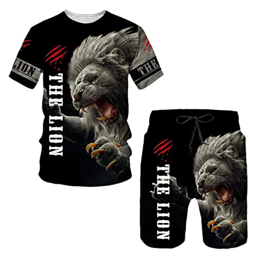 Ensemble T-shirt lion 3D homme short ts1259 idéal pour vos vacances au soleil