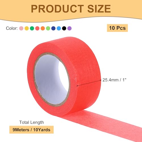 Image of Masking Tape 10 Colors Painters Tape Paper Tape [for Crafts DIY Walls Painting Packing Automotive Home Decoration Teaching]- 1 Inch x 10 Yards /10 Rolls