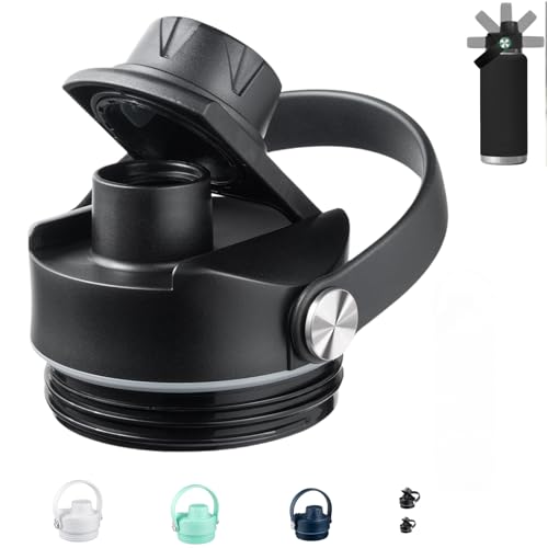 Lid for Yeti Rambler 26 36 46 64 oz Bottles, Screw Top with Flex Handle, Chug caps for Yeti Kids Jr 12 18 Ounce Cup, BPA Free Leakproof Cover, Replacement Water Bottle Accessories, Black