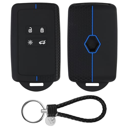 Coque clé de Voiture pour Re-Nault Clio Megane Koleos Kadjar Kangoo Twingo Talisman Captur Espace Dacia Duster, 4 Boutons Silicone TPU Voiture Protection...