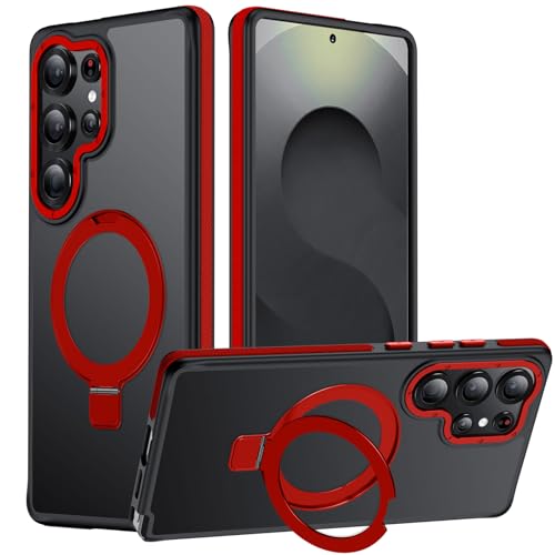 Mondelete for Samsung Galaxy S25 Ultra Case with Magnetic Ring Stand, Red