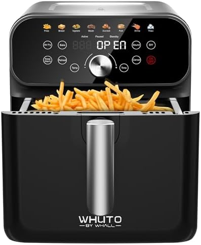 WHUTO Air Fryer, 6QT Air Fryer Oven with LED Digital Touchscreen, 12 Preset Cooking Functions Air fryers, Bake, Reheat, Keep Warm, Nonstick and Dishwasher-Safe Basket, Stainless Steel/Black&Silver