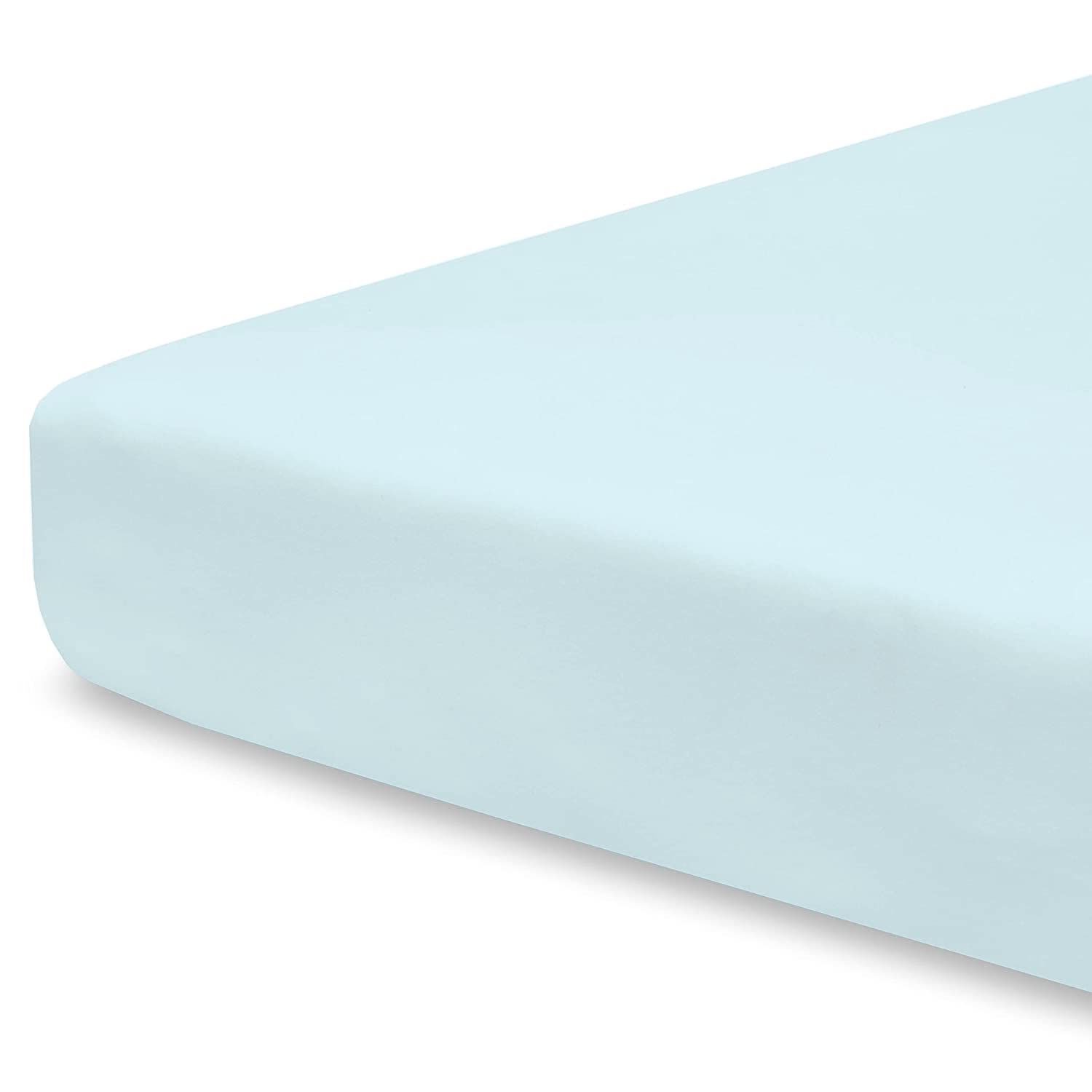 Pizuna 100% Cotton Fitted Travel Sheet Baby Blue, 400 Thread Count Long Staple Cotton Fitted Travel Sheet 60x120 cm