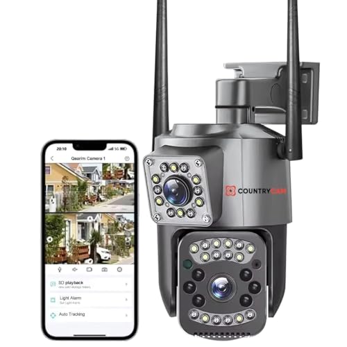 COUNTRYCAM 6MP (3MP+3MP) 1080P Dual Lens Dual View Outdoor WiFi CCTV Camera | 360° PTZ, Color Night Vision, Motion Detection, Two-Way Audio, IP66 Weatherproof & 128 GB SD Card Support (Not Included)