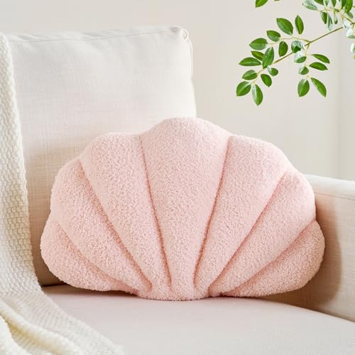 Image of CANGHI Shell Pillow Seashell Decorative Pillow Light Pink Beachy Coastal Shell Shaped Throw Pillows 18x13 Inch Soft Ocean Beach Sea Shell Plush Pillows Cushion for Bed Couch Living Sofa Room Decor