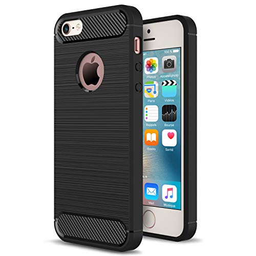 NEW'C Funda para iPhone 5 y iPhone 5S y iPhone SE, Funda Protectora con absorción de Impactos y Fibra de Carbono [Silicone Gel Flex]