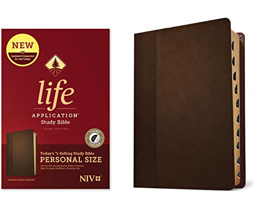 Tyndale NIV Life Application Study Bible, Third Edition, Personal Size (LeatherLike, Dark Brown/Brown, Indexed) â€“ New International Version â€“ Personal Sized Study Bible to Carry with you Every Day