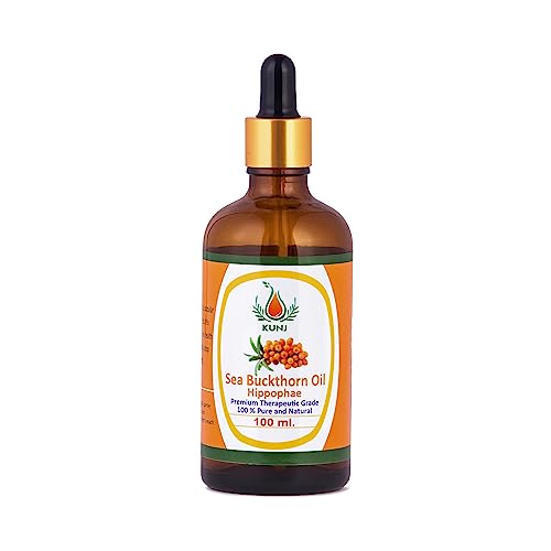 Image of KUNJ Sea Buckthorn Oil (Hippophae rhamnoides) 100ML - 100% Pure & Natural, Undiluted, Cold Pressed - Therapeutic Grade Oil for Skin Nourishment, Radiance, Anti-Aging & Hydration