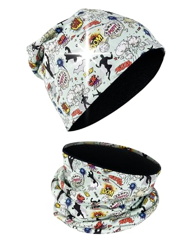 HECKBO Superheld Kinder Mütze, Beanie & Loop-Schal – Reflektierend – Stretch – 2–8 Jahre – Schal Kinder – Perfekt für Sport, Spielplatz & Freizeitmode (48–54 cm)