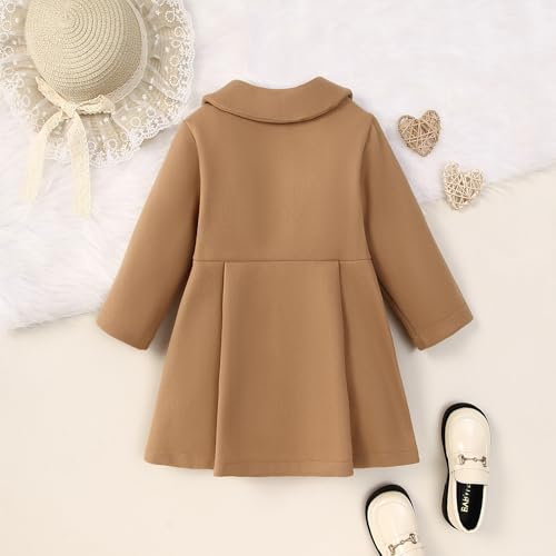 Toddler Baby Girl Coat Long Sleeve Solid Color Buttons Clothes Jacket Little Girls Dress Coat Fall Winter Outfit2
