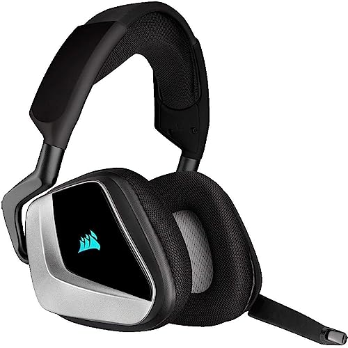 Image of Corsair Void RGB Elite Wireless Premium Gaming Headset with 7.1 Surround Sound, Silver Edition (Microfiber Mesh Fabric, Omnidirectional Microphone, Up to 40ft of Range, On-Ear Controls, RGB Lighting)