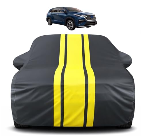 Image of Auto Hub Car Cover Compatible with Maruti Invicto with Mirror Pocket, Soft Cotton Lining, Invicto Car Cover Waterproof - Yellow-Black