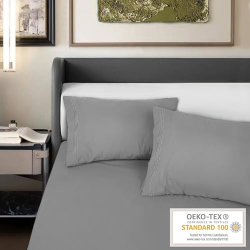 Lirex 2er Pack kissenbezug 50 x 101 cm, Weiche Gebürstete Mikrofaser-Kissenbezüge, Hotelverschluss kopfkissen bezug，Kopfkissenbezug aus weichem Mikrofaser ，Oeko-TEX Zertifiziert (Grau)