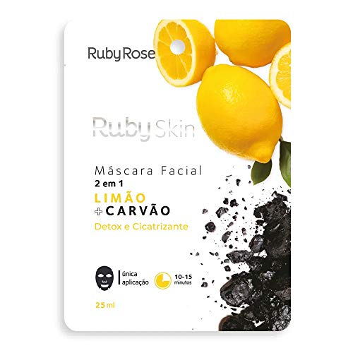 Máscara Facial De Tecido Skin Ruby Rose LIMÃO + CARVÃO HB-707